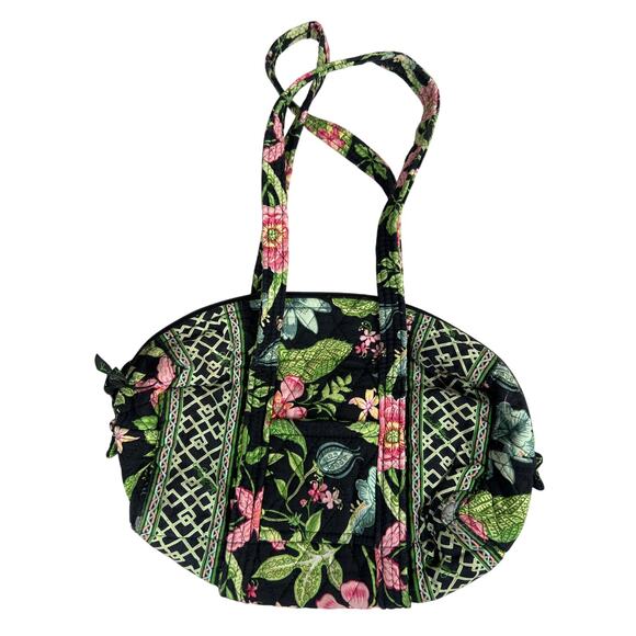 Vera Bradley Purse Quilted Black/Green 2 handles Floral Print - Picture 4 of 5